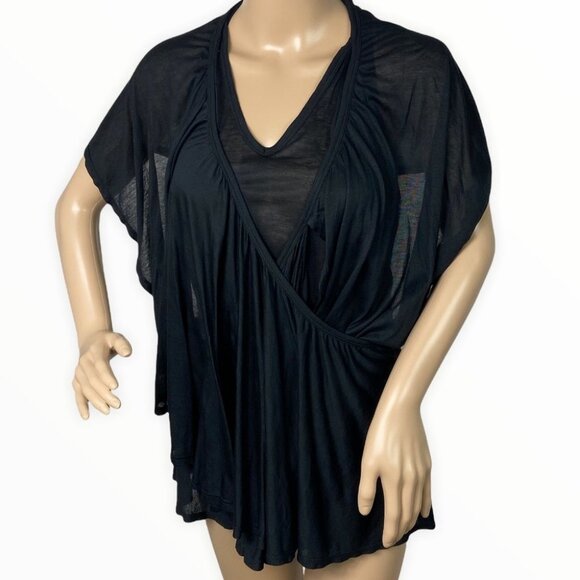 Robert Rodriguez Micro Modal Faux‎ Wrap Top Black Size Medium Open Back Sheer M - Picture 1 of 7